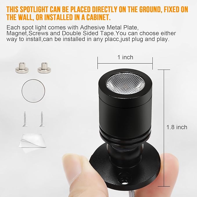Taysing LED Spot Light Indoor Little Mini Spotlight Accent Lights for Display, Paintings, Pictures, Plants, Jewelry, Shelves, Cabinets, Posters, Showcase(Soft White 4 Pack Dimming&Timing)
