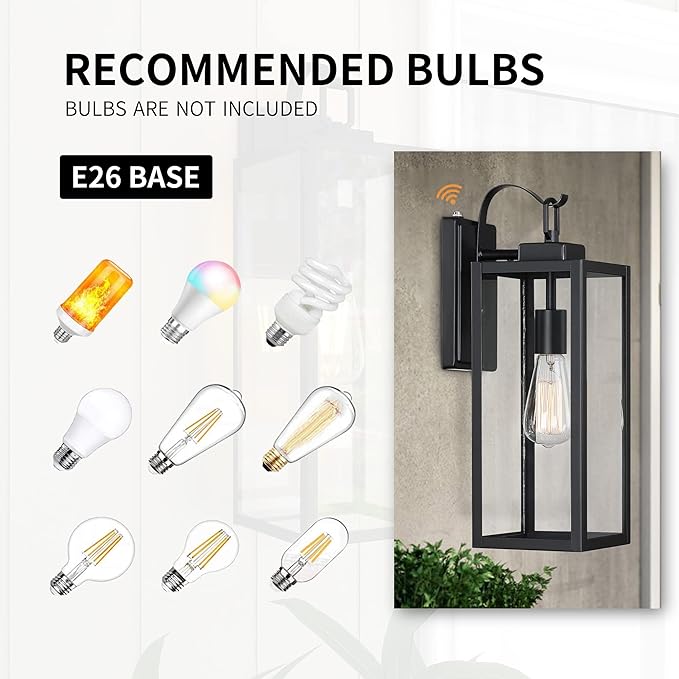 Pia Ricco Large Size Outdoor Wall Lights, Dusk to Dawn Matte Black Exterior Light Fixture with Clear Glass Shade, Waterproof Front Porch Lighting, Modern Sconces Lantern for House, Garage, ETL Listed