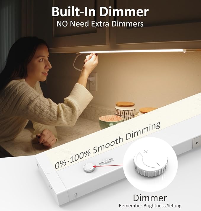 Under Cabinet Lighting Plug in or Hardwired Built-in Dimmer, 32 Inch 16W, 5CCT 2700/3000/3500/4000/5000K, Linkable Counter Lights for Kitchen, ETL Dimmable LED Light Fixture, White