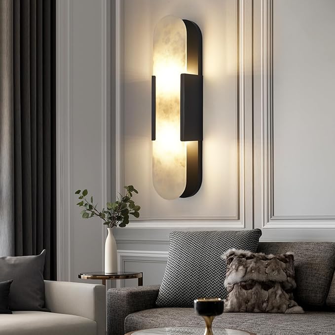 19.7" L Alabaster Wall Sconces Morden Wall Lights Fixtures Bathroom Vanity Light Indoor Wall Lamps for Living Room Bedroom Hallway Stairs Black