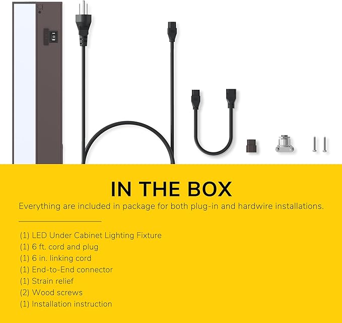 GETINLIGHT 40-inch 3 Color Levels LED Under Cabinet Lighting, Hardwired or Plugged-in, Selectable White 2700K/3000K/4000K, Dimmable, Bronze Finished, IN-0210-5-BZ