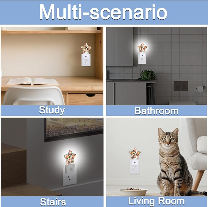 Pink Flamingo Night Lights Plug Into Wall,Tropical Palm Leaf Star Night Light for Kids,Nightlight with Dusk to Dawn Smart Sensor for Bedroom Bathroom Decor,Children Women Men Gift