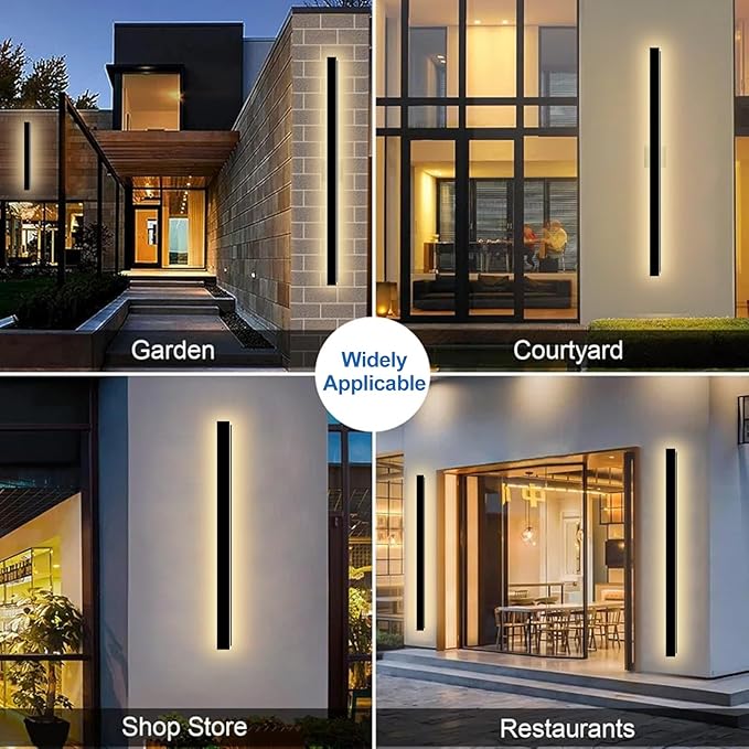 Modern Outdoor Wall Light, 71 Inch Long Black Exterior Sconce LED 3000K Wall Mount Lighting Fixture with Junction Box IP65 Waterproof Outside Light Fixtures for House Garage Front Door