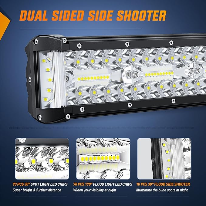 Nilight Side Shooter Light Bar 20 Inch Triple Row Spot Flood Combo Work Off-Road Lighting on Truck SUV ATV UTV