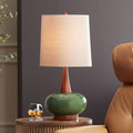 360 Lighting Andi 25" High Mid Century Modern 3-Way Table Lamp Green Ceramic Wood Finish Single Fabric White Shade Living Room Bedroom Bedside Nightstand House Office Home Reading Colors May Vary