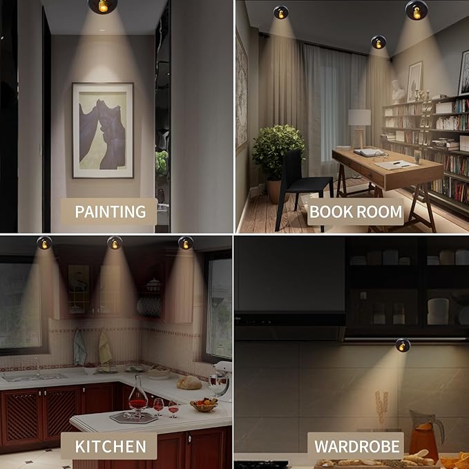 Battery Operated Spotlight, Wireless Picture Lights with Color Changing, LED Puck Light, Dimmable & Timer Accent Light with Remote, Stick on Display Lighting for Portrait Dartboard Painting Gallery