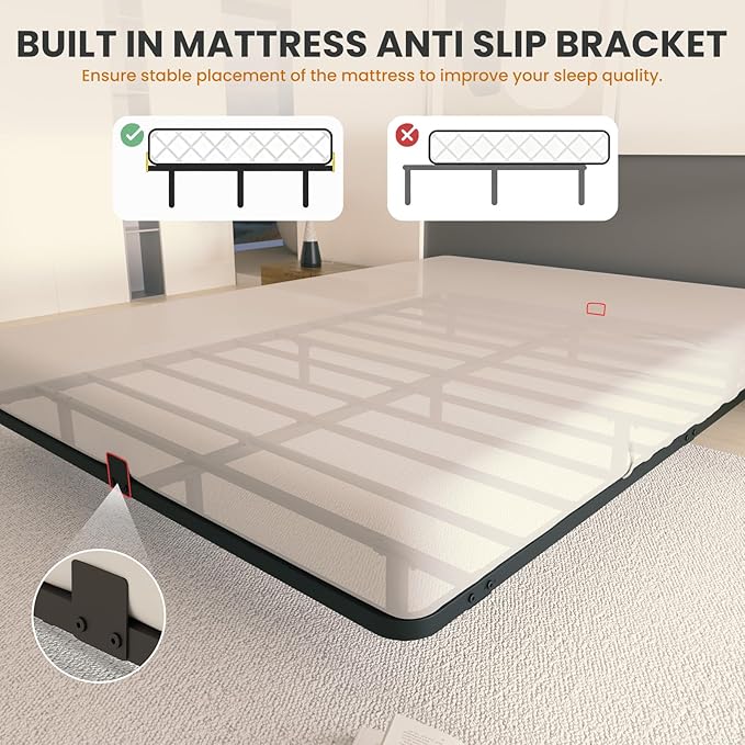 King Size Floating Bed Frame with Smart LED Lights, Heavy Duty Metal Platform Floating Bed Frame, No Box Spring Needed, Easy Assembly, Noise Free
