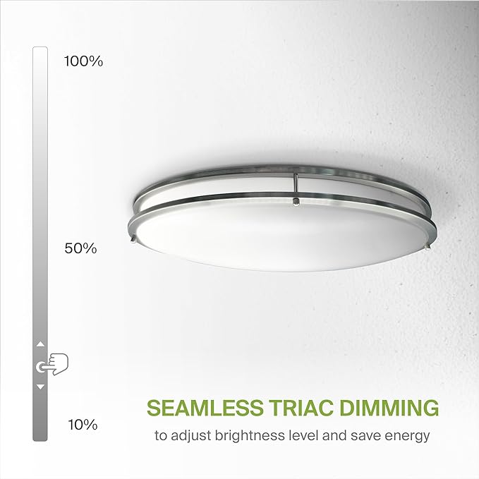 ASD LED 32" Oval Flush Mount Lighting, Close to Ceiling Light Fixture | 5CCT, Dimmable, ETL Listed | 50W 3960LM 2700-5000K 120V | Low Profile Double Ring Lamp | Nickel