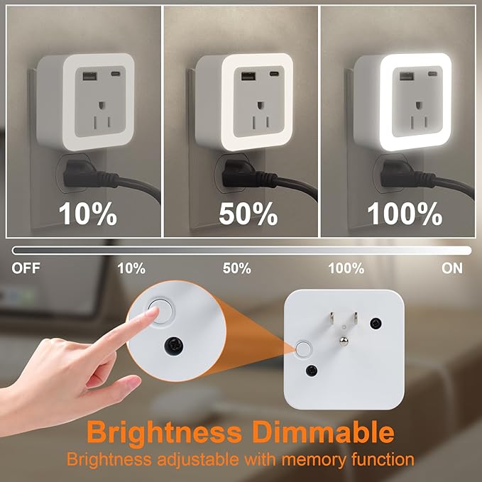 JackonLux Night Lights Plug Into Wall 2 Pack Rechargeable Battery Backup Light Dusk to Dawn Sensor Night Light with Outlet Expander for Adults Kids Bedroom, Kitchen, and Bathroom (Daylight - 5000K)