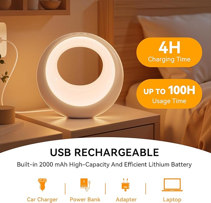 Auxmir Nursery Night Light for Baby, Magic Moon Lamp for Kids and Adult 7 Lighting Colors & 9 RGB Modes, Rechargeable Bedside Table Lamp with Timing Function, Sleep Aid Nursing Lamp for Bedroom