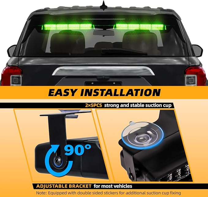 Green 2 in 1 Emergency Dash Strobe Light Bar, Front/Rear 48LEDs Interior Windshield Visor Safety Flashing Warning Hazard Lights for Trucks Vehicles