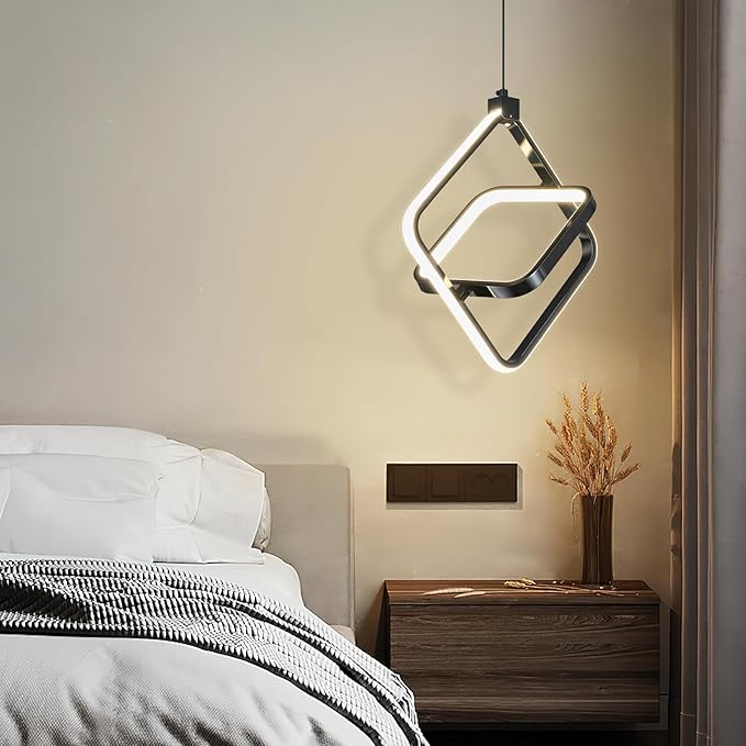 Modern LED Pendant Lights Plated Black Rectangular Pendant Light Fixtures 4000K 20W Dimmable Pendant Lighting for Dining Room Kitchen Island Bedroom Living Room Foyer（2-Pack）