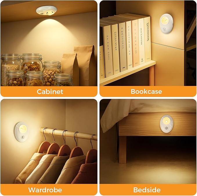 Motion Sensor Puck Lights, 3 Color Temps Dimmable Under Cabinet Lighting indoor, LED Wireless Rechargeable Magnetic Closet Light for Drawer, Shelf, Wardrobe, Kitchen, Hallway (White, 4 Pack)
