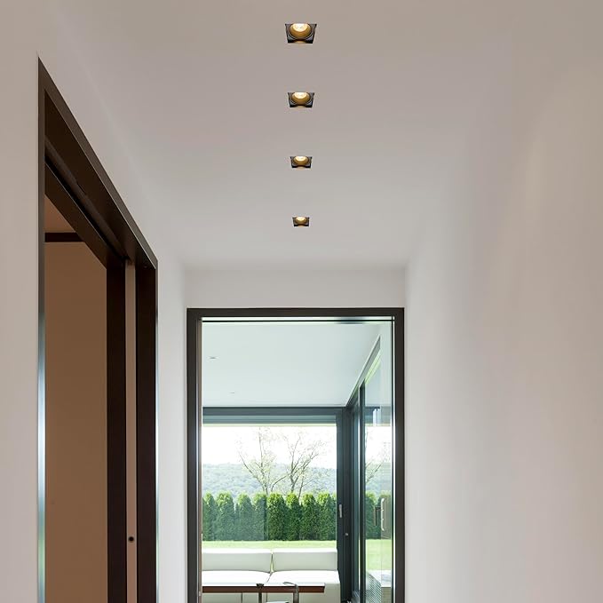 Maxxima 2” Trimless Ultra-Thin Recessed Anti-Glare LED Downlight Canless IC Rated 600 Lumens 5 Color Temperature Selectable 2700K/3000K/3500K/4000K/5000K Dimmable 5 CCT Black Square Slim J-Box Incl