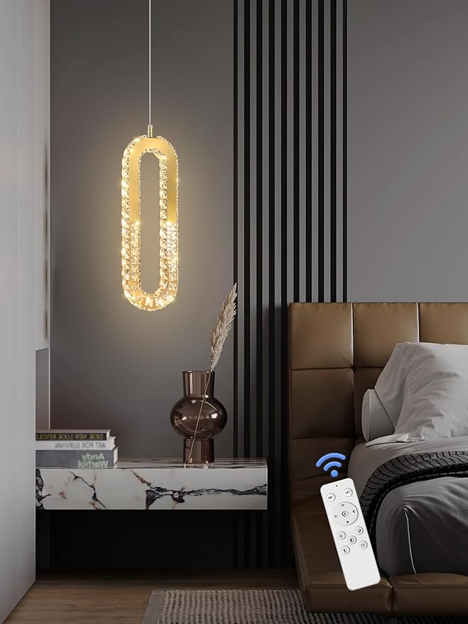 1-Ring Chandelier Gold Modern Pendant Lighting LED Dimmable Hanging Crystal Chandelier for Kitchen Island Foyer Lobby Living Room Staircaes