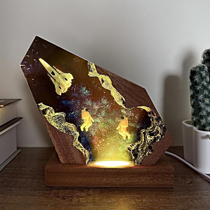 Space Resin Lamp - Handmade Galaxy Resin Night Light with USB Port, Variable Lights, Space Gifts for Adults, Astronaut Enthusiast Collectibles, Unique Birthday Gifts for Him & Her (6"x4")