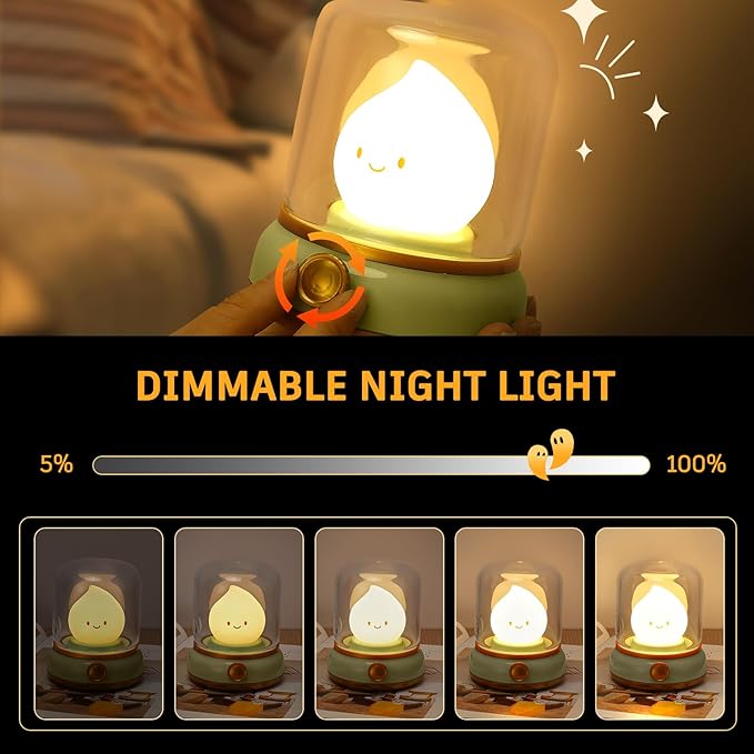 VoMii Ghost Campfire Desk Lamp Cute, Small Bedside Table Lamp Dimmable, 2 Modes Warm Night Light with Timer, Cordless Rechargeable Battery Night Light for Kids Teens, Vintage Ambient Light