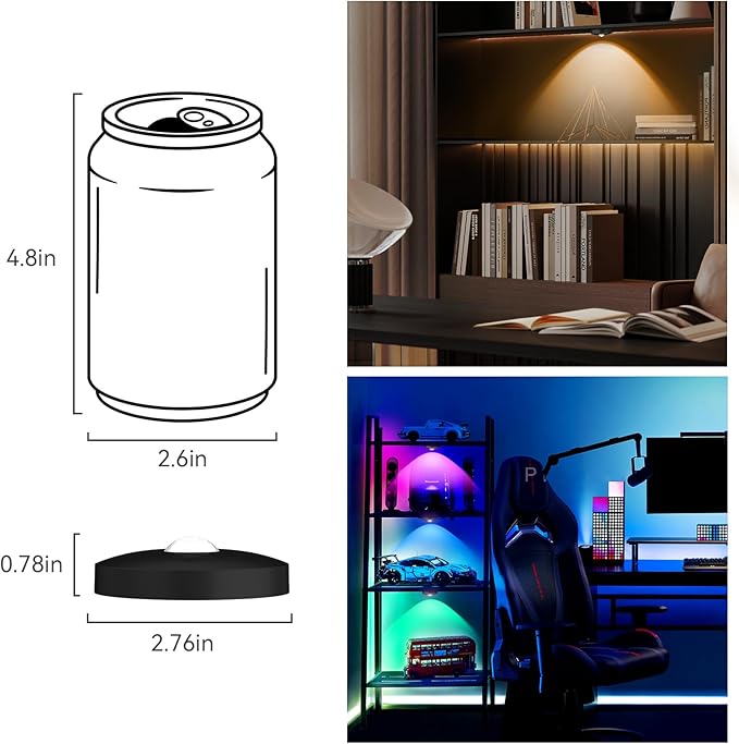 Yiliaw Rechargeable Puck Lights with Remote, Magnetic Under Cabinet Lighting, 1500mAh Battery Operated LED Lights for Kitchen, Closet, Shelf - 3 Color Temps & 12 RGB, Black, 3 Pack