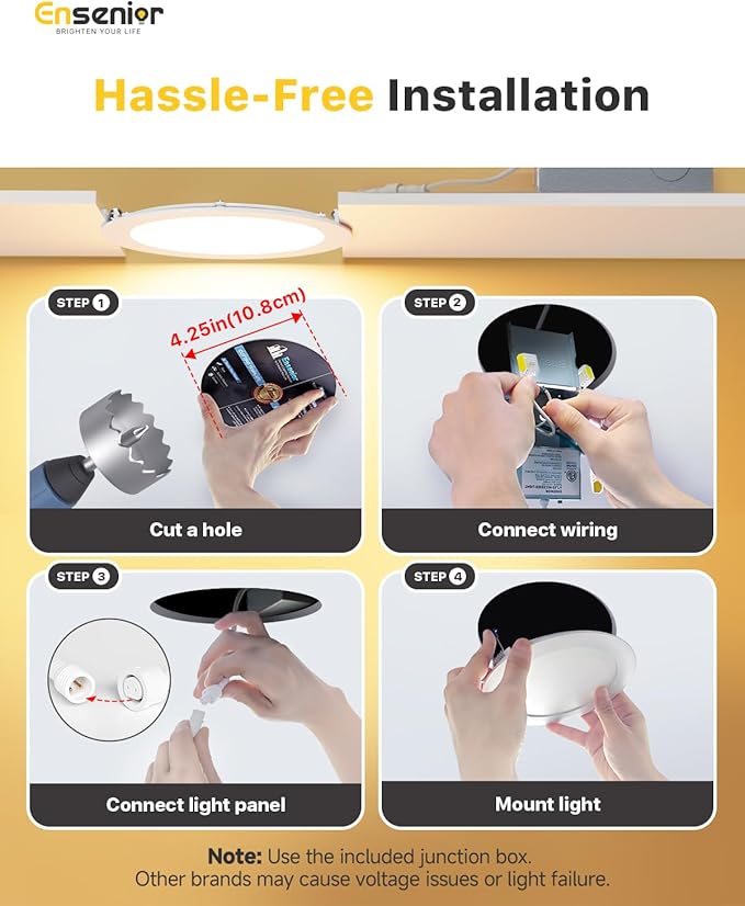 Ensenior 16 Pack 4 Inch LED Recessed Ceiling Light, Dimmable, 5000K Daylight, 750LM 9W 120V, High Brightness Canless Wafer Downlight - ETL&FCC&IC