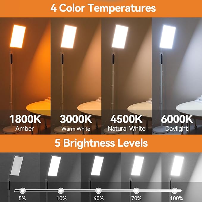 12,000 Lux Light Therapy Lamp, Full Spectrum Sunlight Lamp, UV-Free Sun Lamp with Remote Control/4 Color Temp/5 Brightness/4 Timer, 3 Height Adjustable Floor Lamp for Home Office, Living Room, Bedroom