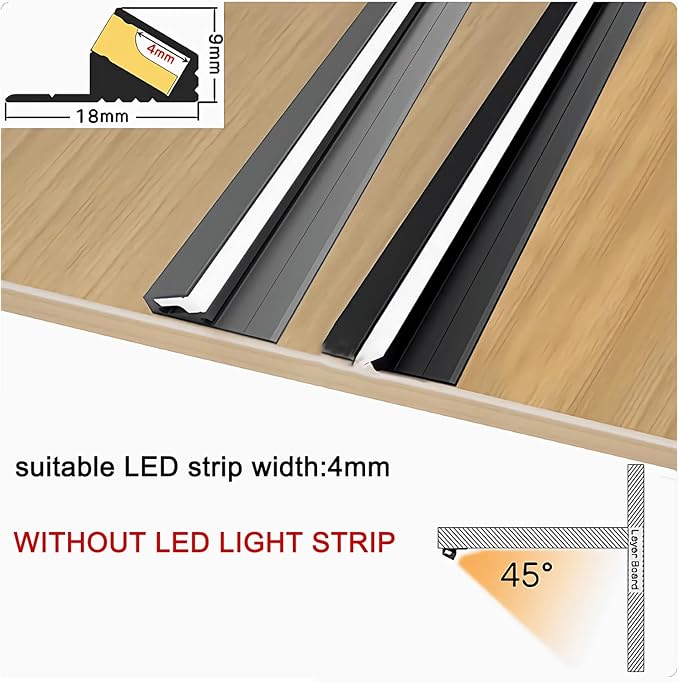 JARBIH 5Pack Surface Mounted LED Linear Aluminum Profile, 45 Degree Led Bars Invisible Oblique Beam Lamp Bookcase Layer Shelf Led Channel Kitchen Closet Hidden Lighting(100cm, Gray)