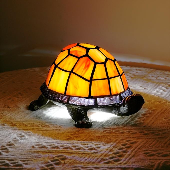 Orange Turtle Lamp Tiffany Bedside Table Lamp Retro Decor Art Nightstand Light Unique Small Night Light Esthetic Cute Kids Girls Vintage Desk Lamp