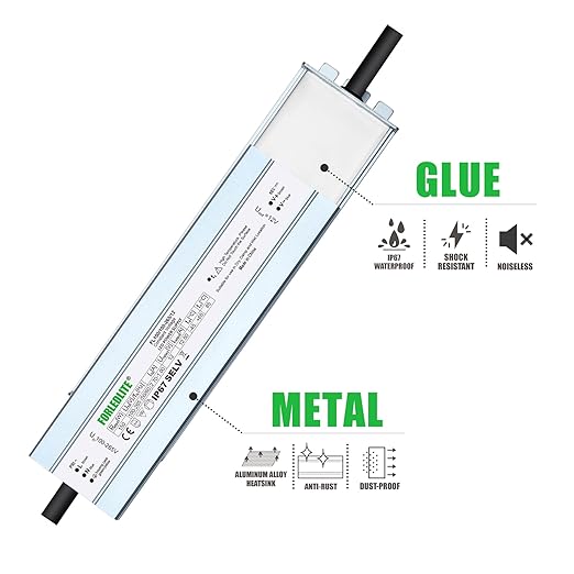 Wide Input 100~265V AC to DC 12V 150W Output IP67 Waterproof Constant Low Voltage LED Power Supply Transformer Driver with Preparation Input Plug for Outdoor Indoor LED Lights
