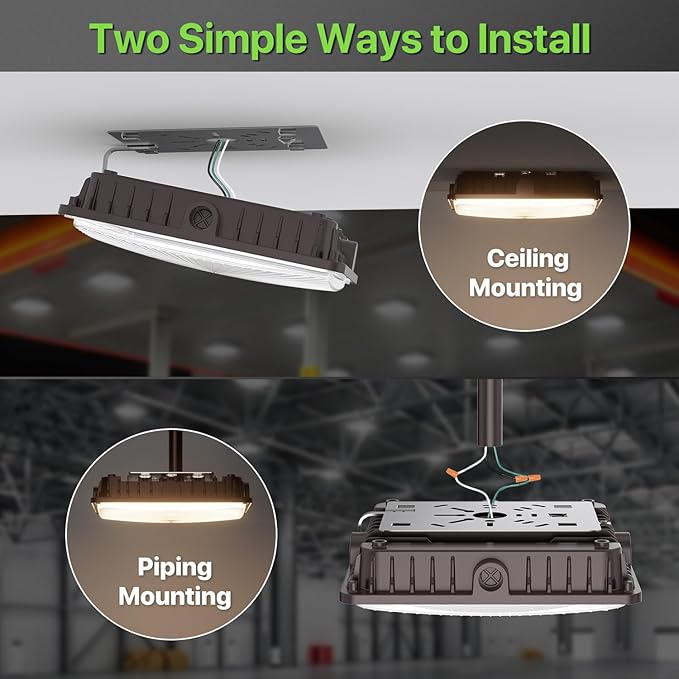 Glitgate 100W LED Canopy Light, 3CCT & 3-Wattage Selectable Outdoor Commercial Canopy Light, IP65 Waterproof LED Ceiling Fixture for Gas Station, Carport, Parking Garage, Warehouse, 4 Packs