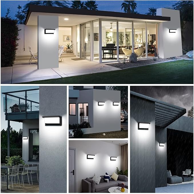 Porch Lights Outdoor 6000K, 18W 1800LM Modern LED Wall Light IP65 Waterproof Aluminum Exterior Fixture Easy to Install for Garage, Patio, Backyard (6 Pack)
