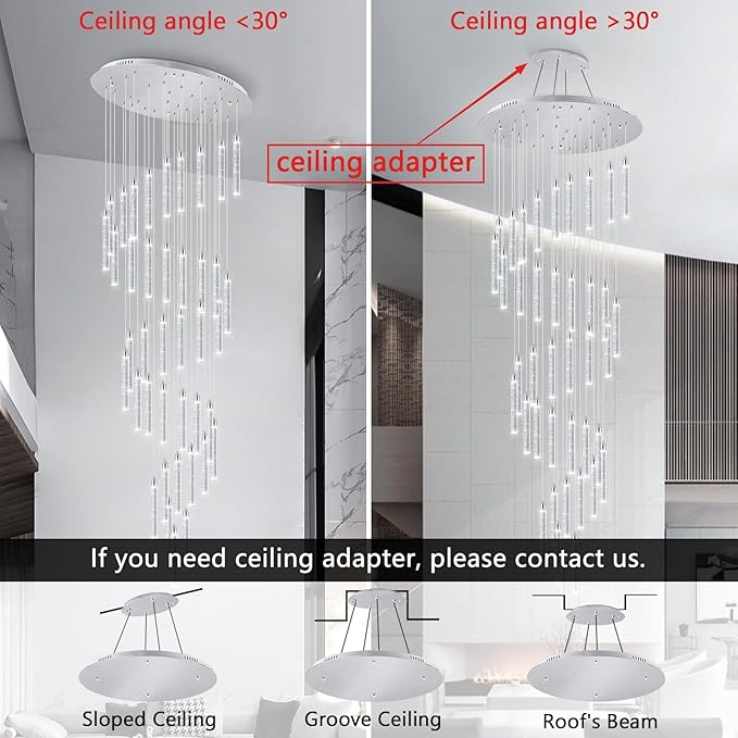 40 Lights Modern LED Crystal Chandeliers for Staircase 236'' Long High Ceiling Chandelier Dimmable Spiral Crystal Chandelier Hanging Light Fixture for Entryway Staircase Foyer Hallway