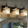 Modern Crystal Bathroom Vanity Light 3-Light Brass Wall Light Fixtures Over Mirror Black and Gold Vanity Lighting for Bathroom Square Shade Brass Wall Sconce