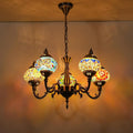 5-Globes Turkish Moroccan Pendant Hanging Light, Turkish Chandelier, Exquisite Tiffany Style Mosaic Ceiling Lamp for Bedroom, Living Room Home Decor Ambient Lighting (PL5130-HS1)