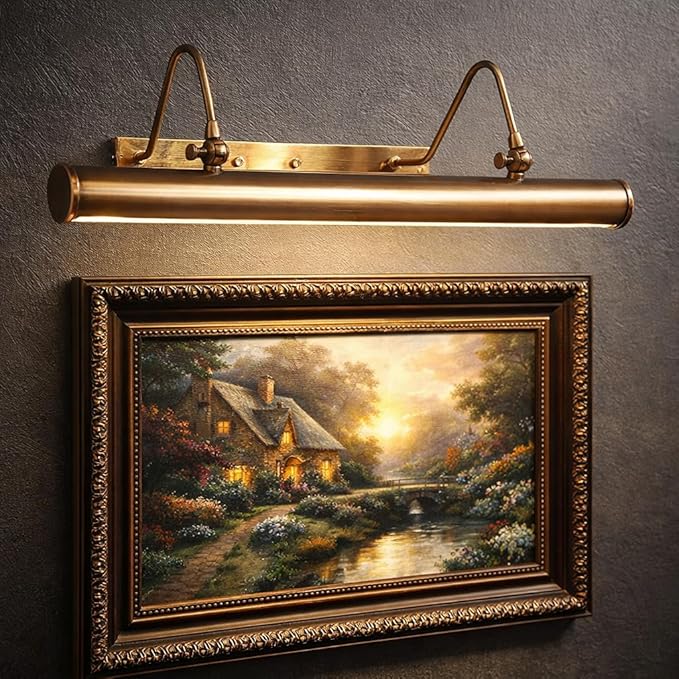 Luminaire Raw Brass Modern Painting Light - Vintage Vanity Dimmable Artwork Lighting Canvas - 270° Movable Sconce Framed Artwork, Wall Lighting for Picture Wall Light (Polished Brass)