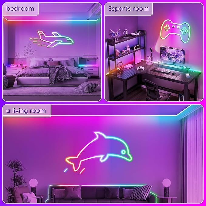 100Ft Neon Rope Lights,Flexible Led Rope Lights Control with App/Remote,Multiple Modes Music Sync Gaming RGB Led Neon Lights for Bedroom Outdoor