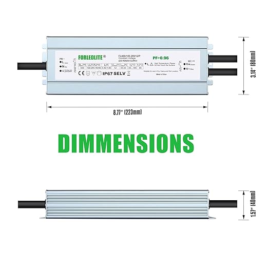 Wide Input 100~265V AC to DC 12V 400W Output IP67 Waterproof Constant Low Voltage LED Power Supply Transformer Driver with Preparation Input Plug for Outdoor Indoor LED Lights