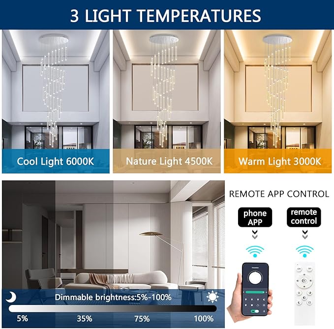 40 Lights Modern LED Crystal Chandeliers for Staircase 236'' Long High Ceiling Chandelier Dimmable Spiral Crystal Chandelier Hanging Light Fixture for Entryway Staircase Foyer Hallway