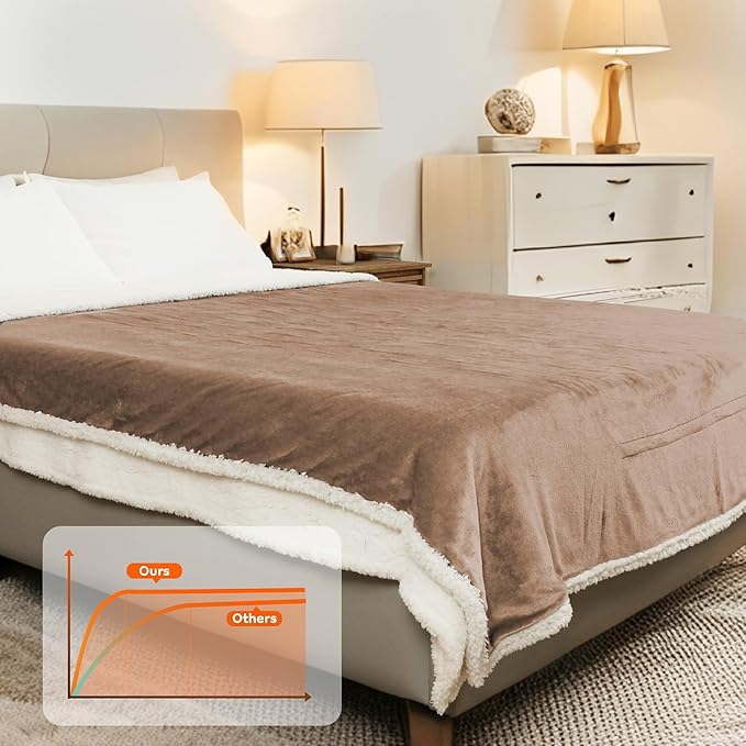 Electric Heated Blanket Twin Size - 62"x84", Soft Flannel Heating Blanket, 10 Heating Levels, 1-12 H Auto Shut Off, Breathable Warm and Washable for Bed, Light Brown