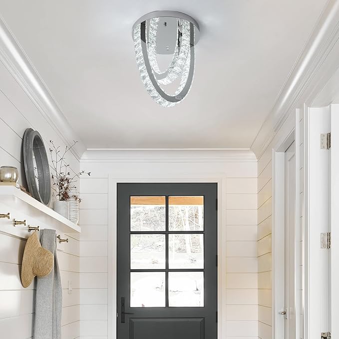 Modern Crystal Ceiling Light Chandelier, Flush Mount Lighting Fixture Pendant Ceiling Lamp Light for Living Room Bedroom Dining Room Hallway