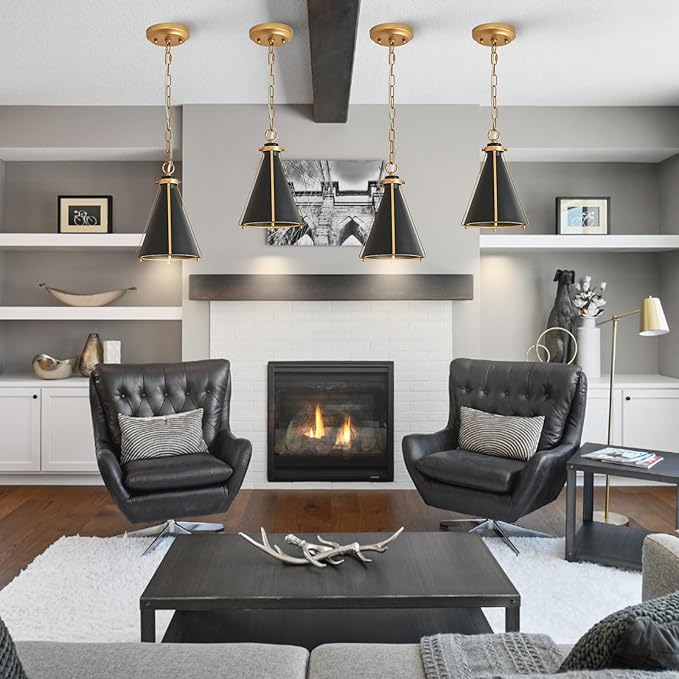 Modern Black Gold Pendant Light Small 7.25'' Metal Cone Pendant Light Fixture for Kitchen Island Sink Bar Bedroom Breakfast Nook Dining Room Hallway
