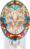 White Cat Stained Glass Styled Cat Night Light, Real Glass Plug-in Night Light with Vertical Outlet and On/Off Switch for Bedroom, Bathroom, Hallway, Home Decor