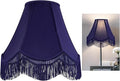 GO&SO Blue Silk Bell Lamp Shades Petal Edge Braid with Blue Fringe Trim, 6"x13"x10.6"(Spider), Victorian Scalloped Lamp Shades Hand Crafted,Replacement Lamps Shades for Table,Floor Lamps,Easy Assembly