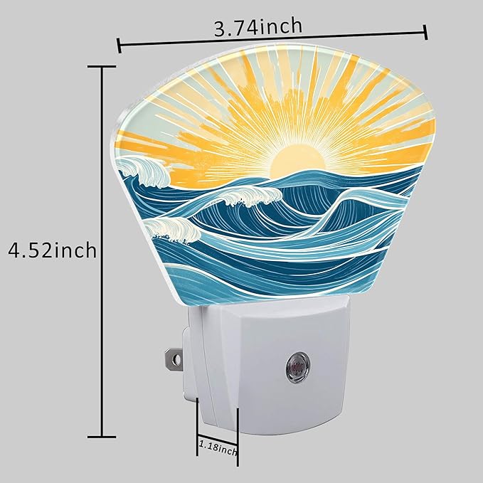 Sunrise Over The Sea Night Light Waves and Sun Nightlight Plug into Wall with Dusk to Dawn Sensor for Kid Girls Boys Women Men Room, Hallway, Kitchen, Bathroom, Stairs Decor