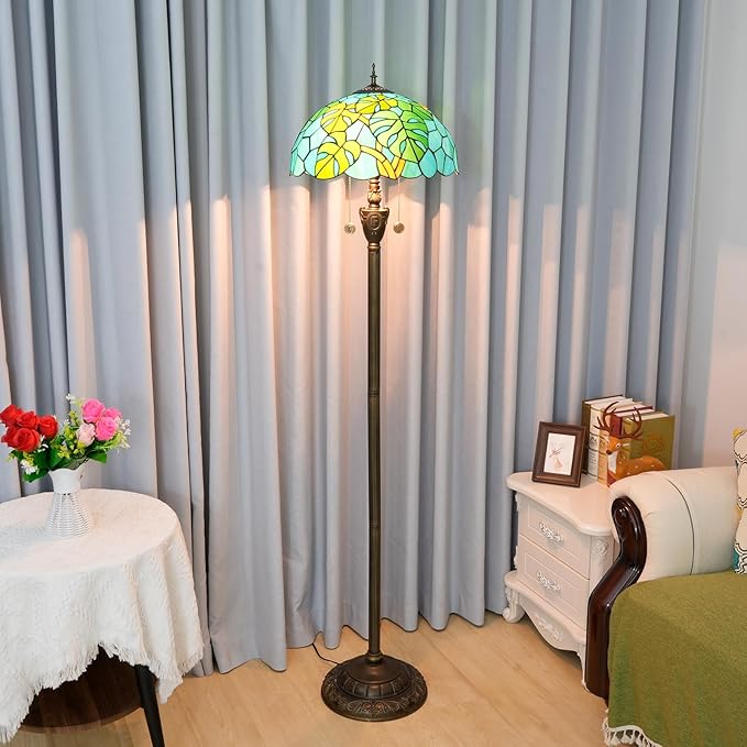 Tiffany Floor Lamp Monstera Deliciosa Stained Glass Lamp for Living Room Bedroom Office Bright Lighting Rustic Monstera Swiss Cheese Plant Corner Decor Standing Tall Unique Light
