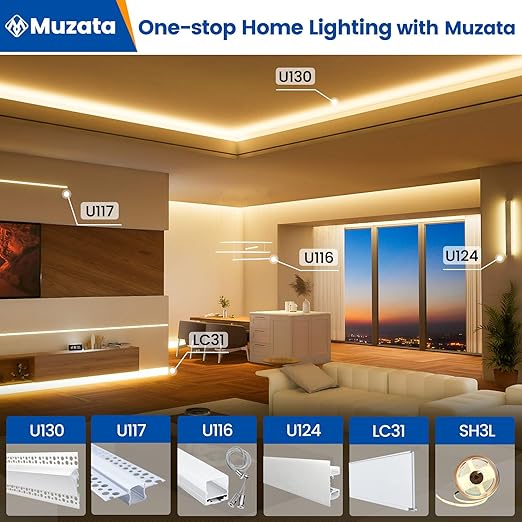 Muzata 4FT/1.2M Spotless Aluminum LED Baseboard Lighting Frosted LED Strip Light Diffuser Neon Skirting Board Indoor Mood Lighting Baseboard LC31 1.2M
