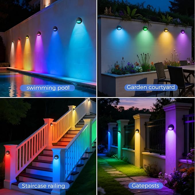 RGB Low Voltage LED Deck Lights Kit with Transformer Timer and Photocell Sensor, IP67 Waterproof Low Voltage Landscape Lighting, 12-24V Step Lights for Outdoor Walkway Stair Post Railing (6 Pack)