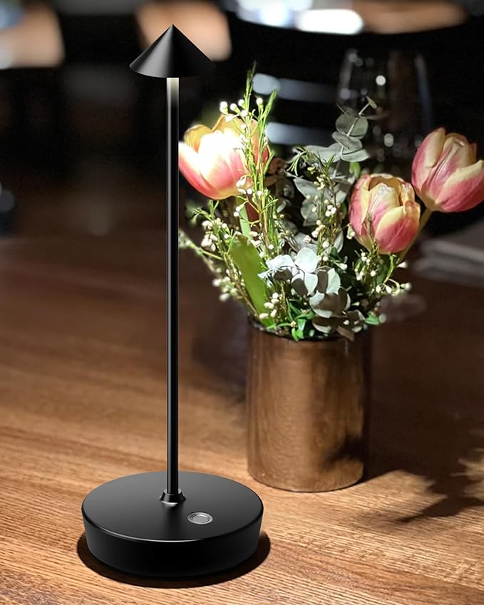Cordless Table Lamps Rechargeable, 6000mAh Battery Operated LED Desk Lamp Outdoor Waterproof Portable Touch Dimmable Table Night Light for Patio Restaurant Dining Home Black