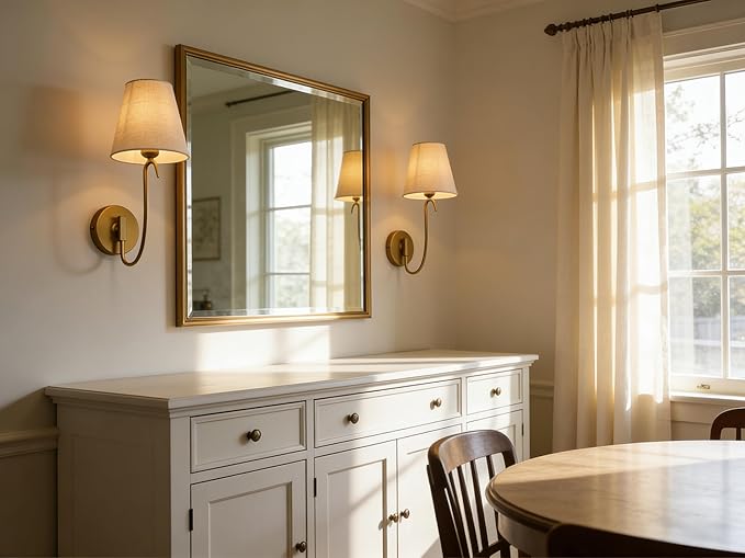 PERMO Antique Gold Wall Sconce with Linen Fabric Shade E26 Hardwired Vintage Rustic Wall Light, Goose-neck Design for Bedroom, Living Room