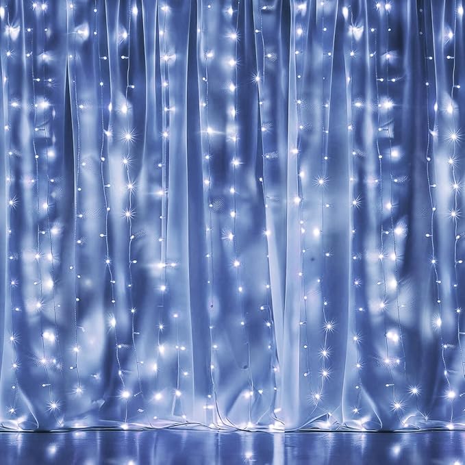 Dazzle Bright 300 LED Curtain String Lights, Christmas Fairy Lights for Bedroom with 8 Lighting Modes, Connectable Waterproof Window Lights Party Wedding Garden Wall Decor, White