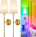 Depuley Battery Operated Wall Sconce: 27" Set of 2 Wireless Wall Lights with Remote for Bedroom - Rechargeable 15 Colors Gold Wall Lamp for Living Room Hallway Decor