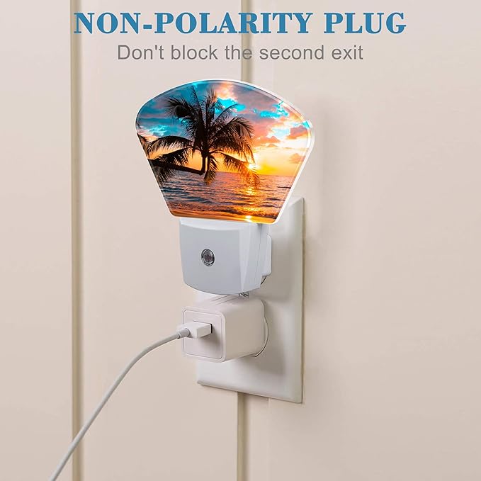 Beautiful Sunset Plug in Night Lights, Palm Tree Nightlight Plug Into Wall Dusk to Dawn Sensor for Kid Girls Boys Women Men Room, Hallway, Kitchen, Bathroom, Stairs Decor